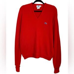 Vintage 1960 Izod Lacoste Blue Alligator V-Neck Sweater Large